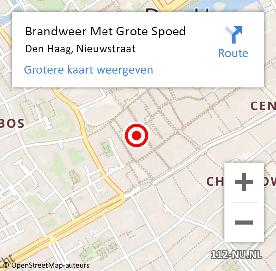 Locatie op kaart van de 112 melding: Brandweer Met Grote Spoed Naar Den Haag, Nieuwstraat op 19 juli 2024 10:26