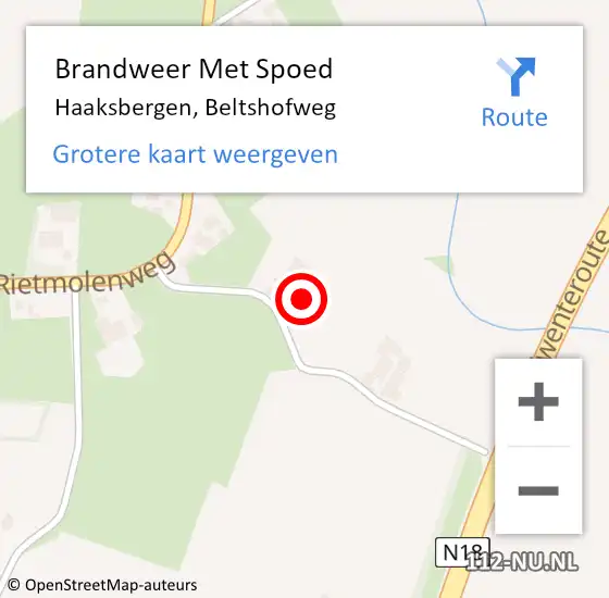 Locatie op kaart van de 112 melding: Brandweer Met Spoed Naar Haaksbergen, Beltshofweg op 19 juli 2024 10:33