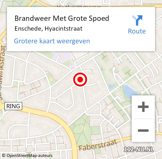 Locatie op kaart van de 112 melding: Brandweer Met Grote Spoed Naar Enschede, Hyacintstraat op 19 juli 2024 10:35