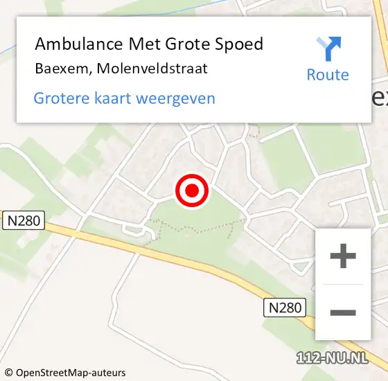 Locatie op kaart van de 112 melding: Ambulance Met Grote Spoed Naar Baexem, Molenveldstraat op 13 oktober 2014 16:07