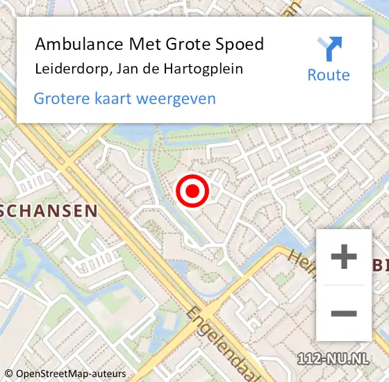 Locatie op kaart van de 112 melding: Ambulance Met Grote Spoed Naar Leiderdorp, Jan de Hartogplein op 19 juli 2024 10:55