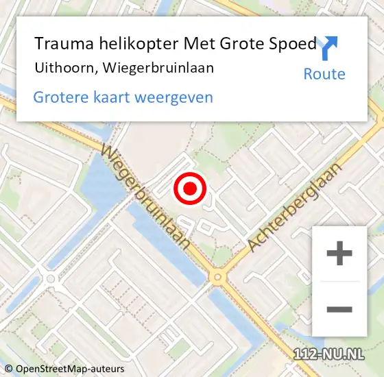 Locatie op kaart van de 112 melding: Trauma helikopter Met Grote Spoed Naar Uithoorn, Wiegerbruinlaan op 19 juli 2024 11:00