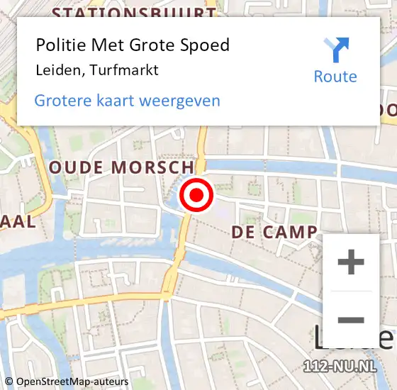 Locatie op kaart van de 112 melding: Politie Met Grote Spoed Naar Leiden, Turfmarkt op 19 juli 2024 11:16