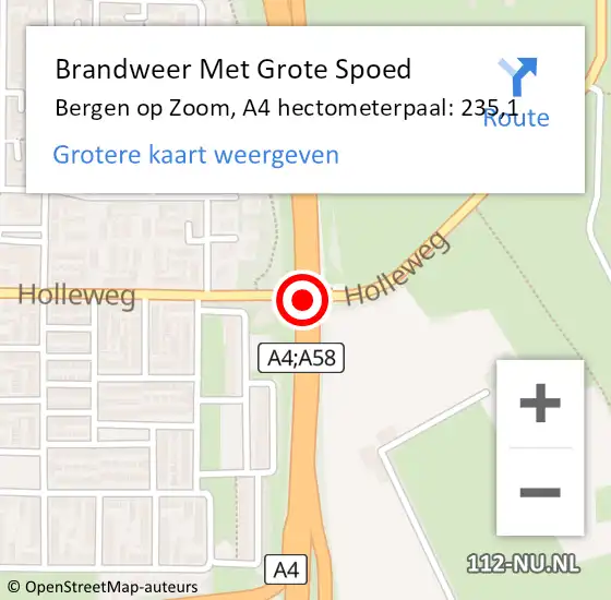 Locatie op kaart van de 112 melding: Brandweer Met Grote Spoed Naar Bergen op Zoom, A4 hectometerpaal: 235,1 op 19 juli 2024 11:17