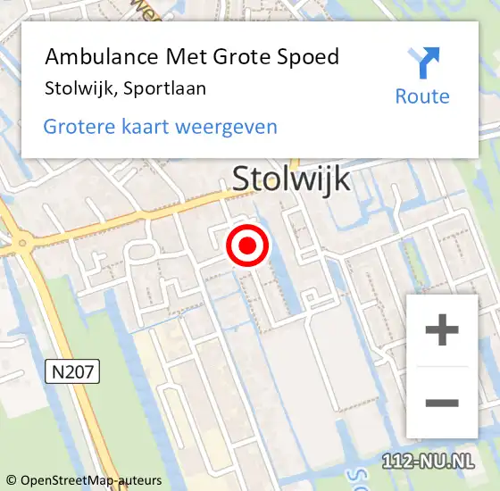 Locatie op kaart van de 112 melding: Ambulance Met Grote Spoed Naar Stolwijk, Sportlaan op 19 juli 2024 11:19