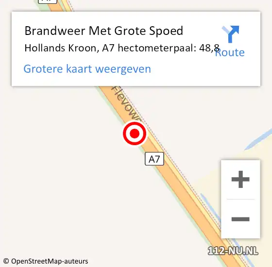 Locatie op kaart van de 112 melding: Brandweer Met Grote Spoed Naar Hollands Kroon, A7 hectometerpaal: 48,8 op 19 juli 2024 11:24