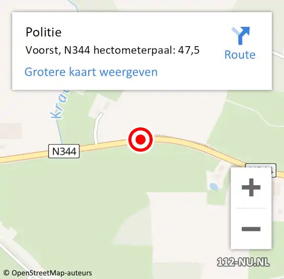 Locatie op kaart van de 112 melding: Politie Voorst, N344 hectometerpaal: 47,5 op 19 juli 2024 11:24
