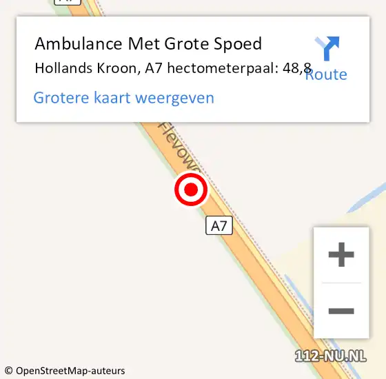 Locatie op kaart van de 112 melding: Ambulance Met Grote Spoed Naar Hollands Kroon, A7 hectometerpaal: 48,8 op 19 juli 2024 11:25