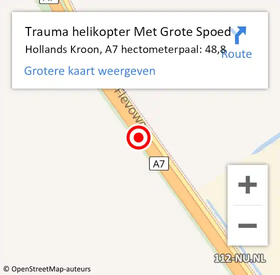 Locatie op kaart van de 112 melding: Trauma helikopter Met Grote Spoed Naar Hollands Kroon, A7 hectometerpaal: 48,8 op 19 juli 2024 11:25