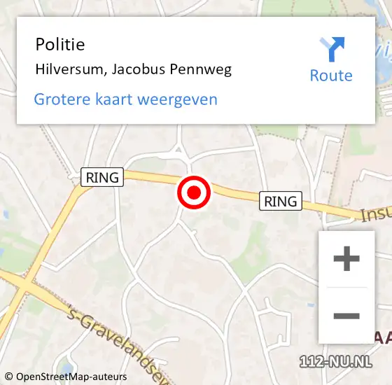 Locatie op kaart van de 112 melding: Politie Hilversum, Jacobus Pennweg op 19 juli 2024 11:37