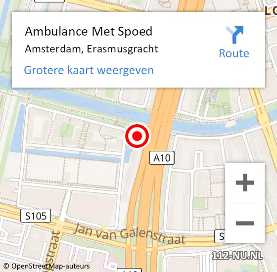 Locatie op kaart van de 112 melding: Ambulance Met Spoed Naar Amsterdam, Erasmusgracht op 19 juli 2024 11:40