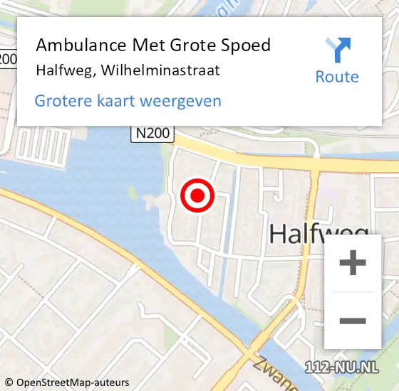 Locatie op kaart van de 112 melding: Ambulance Met Grote Spoed Naar Halfweg, Wilhelminastraat op 19 juli 2024 11:42