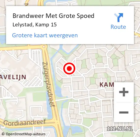 Locatie op kaart van de 112 melding: Brandweer Met Grote Spoed Naar Lelystad, Kamp 15 op 19 juli 2024 11:56
