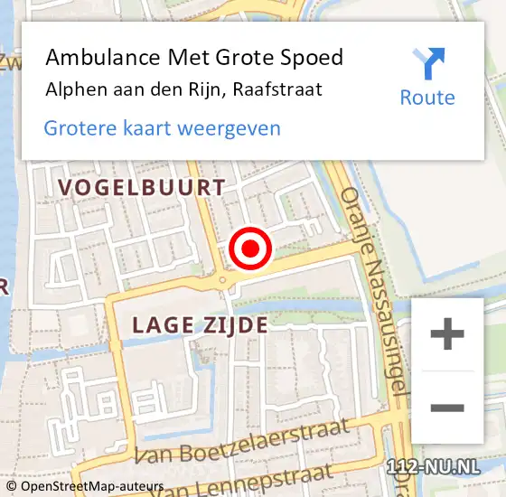 Locatie op kaart van de 112 melding: Ambulance Met Grote Spoed Naar Alphen aan den Rijn, Raafstraat op 19 juli 2024 11:58