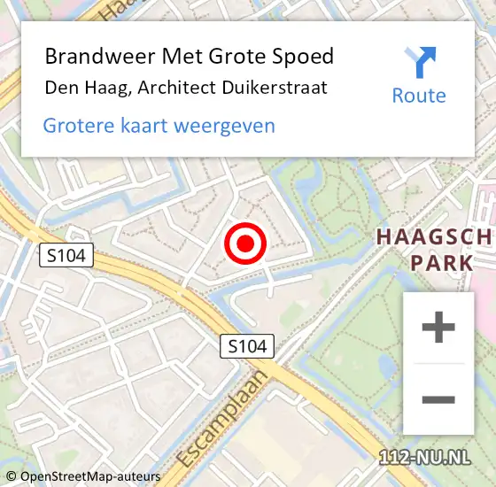 Locatie op kaart van de 112 melding: Brandweer Met Grote Spoed Naar Den Haag, Architect Duikerstraat op 19 juli 2024 12:05