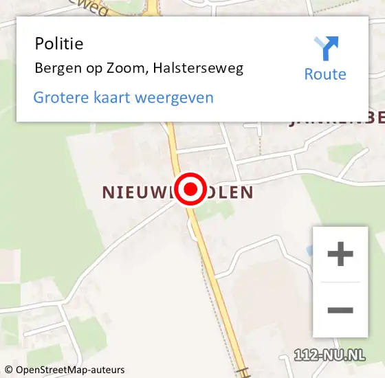 Locatie op kaart van de 112 melding: Politie Bergen op Zoom, Halsterseweg op 19 juli 2024 12:11