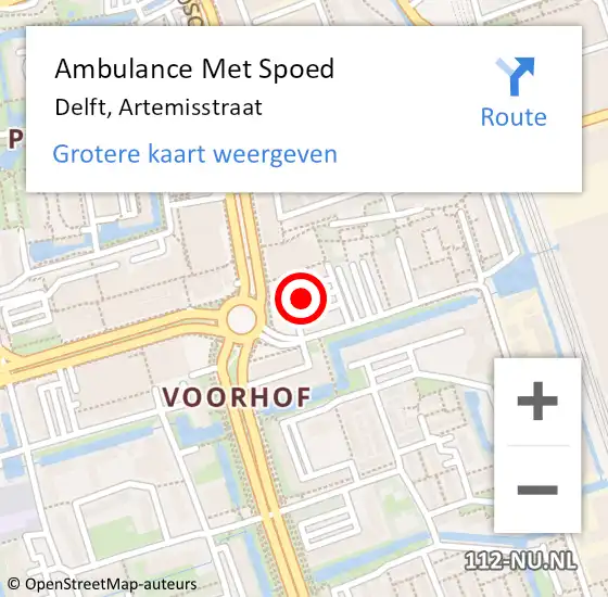 Locatie op kaart van de 112 melding: Ambulance Met Spoed Naar Delft, Artemisstraat op 19 juli 2024 12:13