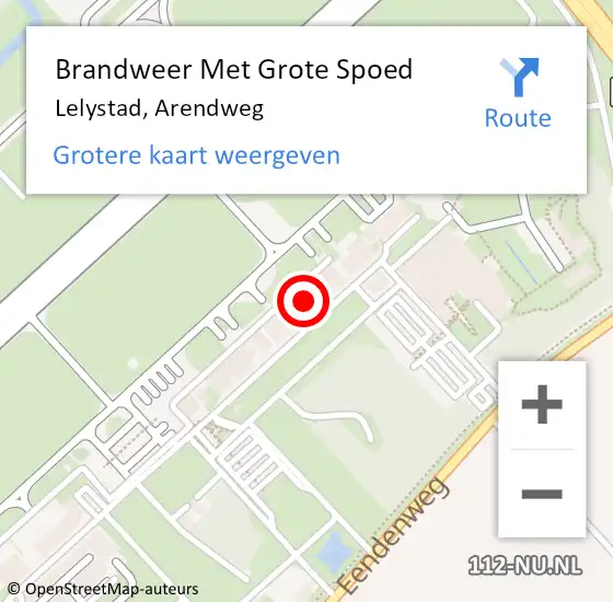 Locatie op kaart van de 112 melding: Brandweer Met Grote Spoed Naar Lelystad, Arendweg op 19 juli 2024 12:24