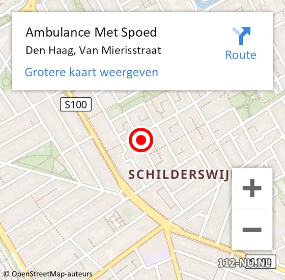 Locatie op kaart van de 112 melding: Ambulance Met Spoed Naar Den Haag, Van Mierisstraat op 19 juli 2024 12:42