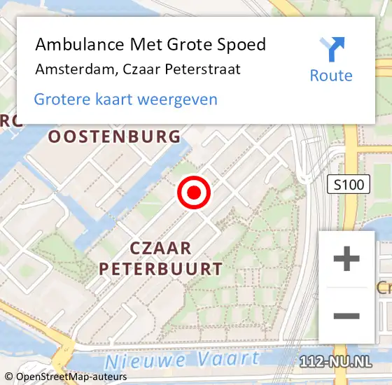 Locatie op kaart van de 112 melding: Ambulance Met Grote Spoed Naar Amsterdam, Czaar Peterstraat op 19 juli 2024 12:42