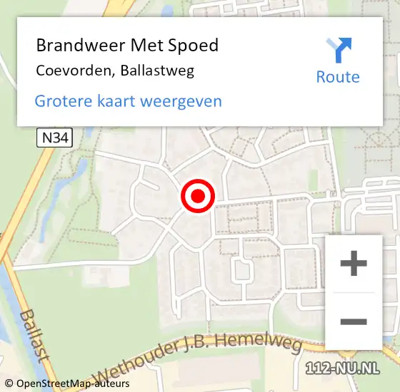 Locatie op kaart van de 112 melding: Brandweer Met Spoed Naar Coevorden, Ballastweg op 17 oktober 2013 14:05