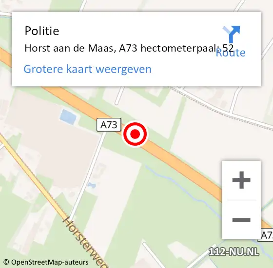 Locatie op kaart van de 112 melding: Politie Horst aan de Maas, A73 hectometerpaal: 52 op 19 juli 2024 12:49