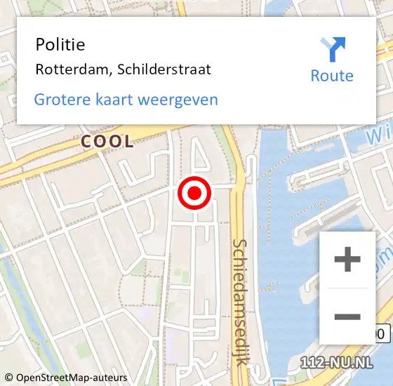 Locatie op kaart van de 112 melding: Politie Rotterdam, Schilderstraat op 19 juli 2024 12:50