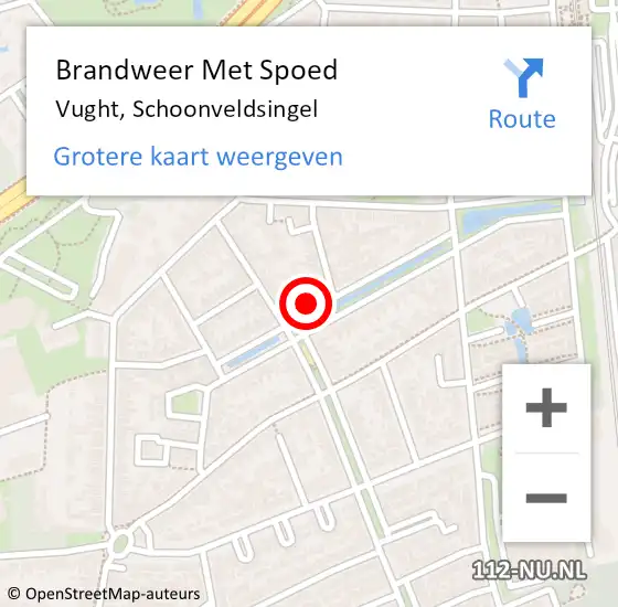 Locatie op kaart van de 112 melding: Brandweer Met Spoed Naar Vught, Schoonveldsingel op 19 juli 2024 12:51