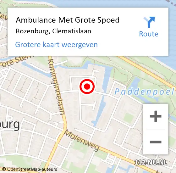 Locatie op kaart van de 112 melding: Ambulance Met Grote Spoed Naar Rozenburg, Clematislaan op 19 juli 2024 12:55