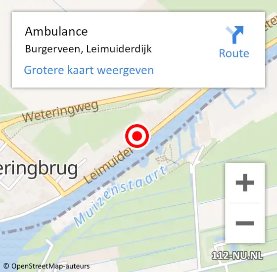 Locatie op kaart van de 112 melding: Ambulance Burgerveen, Leimuiderdijk op 19 juli 2024 12:58