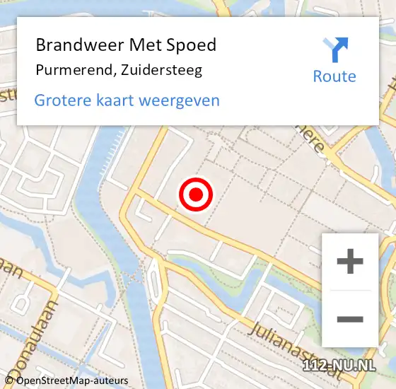 Locatie op kaart van de 112 melding: Brandweer Met Spoed Naar Purmerend, Zuidersteeg op 19 juli 2024 13:06