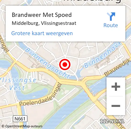 Locatie op kaart van de 112 melding: Brandweer Met Spoed Naar Middelburg, Vlissingsestraat op 19 juli 2024 13:08