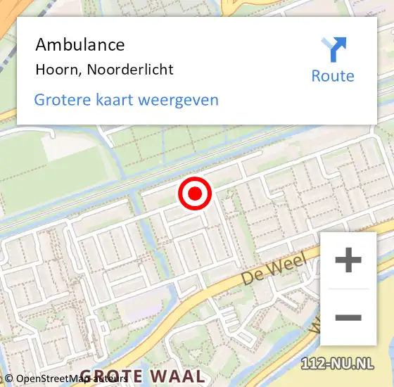 Locatie op kaart van de 112 melding: Ambulance Hoorn, Noorderlicht op 19 juli 2024 13:21