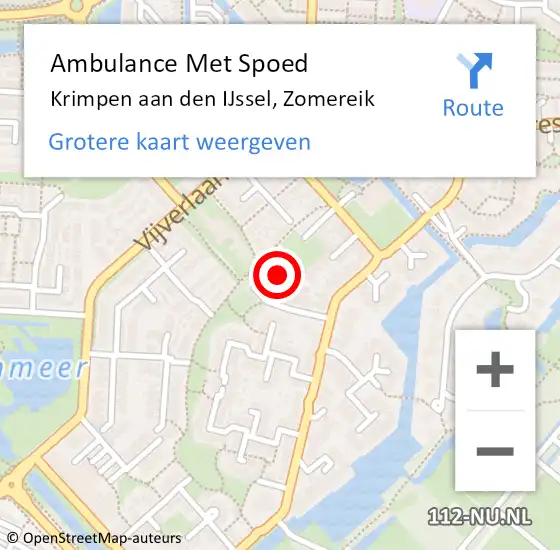 Locatie op kaart van de 112 melding: Ambulance Met Spoed Naar Krimpen aan den IJssel, Zomereik op 19 juli 2024 13:22