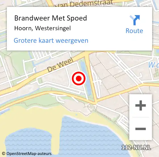 Locatie op kaart van de 112 melding: Brandweer Met Spoed Naar Hoorn, Westersingel op 19 juli 2024 13:27