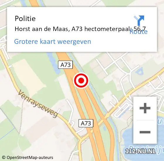 Locatie op kaart van de 112 melding: Politie Horst aan de Maas, A73 hectometerpaal: 56,7 op 19 juli 2024 13:28