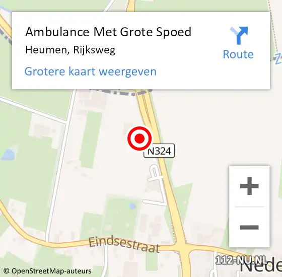 Locatie op kaart van de 112 melding: Ambulance Met Grote Spoed Naar Heumen, Rijksweg op 19 juli 2024 13:34