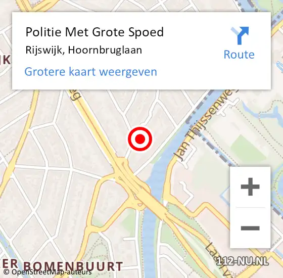 Locatie op kaart van de 112 melding: Politie Met Grote Spoed Naar Rijswijk, Hoornbruglaan op 19 juli 2024 13:41