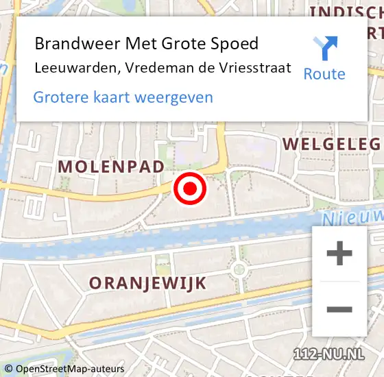 Locatie op kaart van de 112 melding: Brandweer Met Grote Spoed Naar Leeuwarden, Vredeman de Vriesstraat op 19 juli 2024 13:43