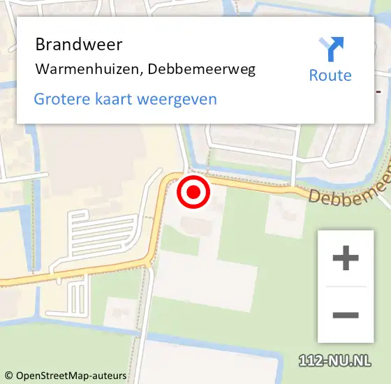 Locatie op kaart van de 112 melding: Brandweer Warmenhuizen, Debbemeerweg op 19 juli 2024 13:49