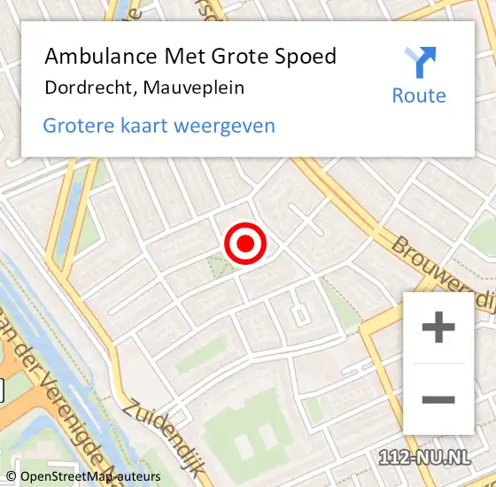 Locatie op kaart van de 112 melding: Ambulance Met Grote Spoed Naar Dordrecht, Mauveplein op 19 juli 2024 14:32