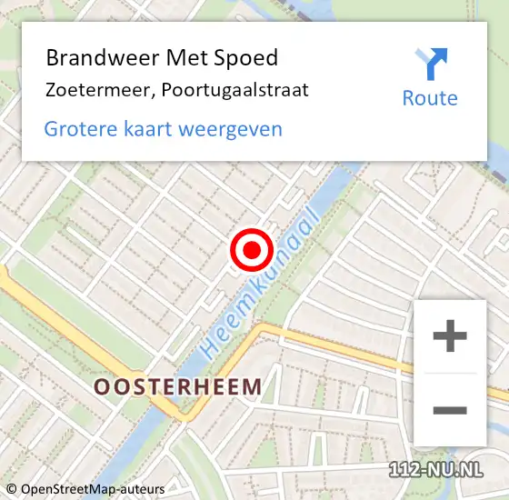 Locatie op kaart van de 112 melding: Brandweer Met Spoed Naar Zoetermeer, Poortugaalstraat op 19 juli 2024 14:33