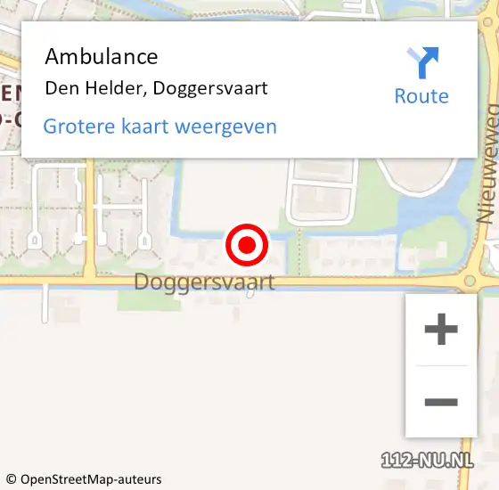 Locatie op kaart van de 112 melding: Ambulance Den Helder, Doggersvaart op 19 juli 2024 14:48