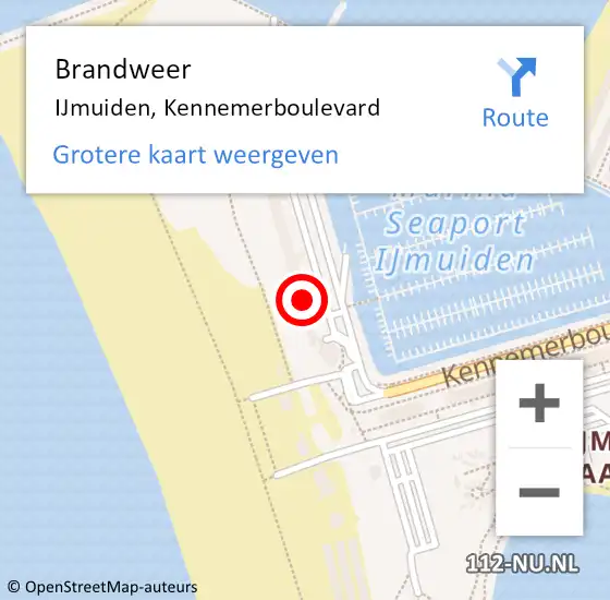 Locatie op kaart van de 112 melding: Brandweer IJmuiden, Kennemerboulevard op 19 juli 2024 15:06