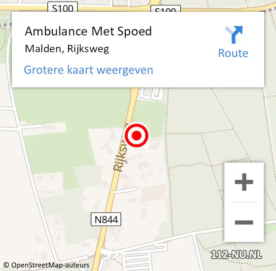 Locatie op kaart van de 112 melding: Ambulance Met Spoed Naar Malden, Rijksweg op 19 juli 2024 15:24