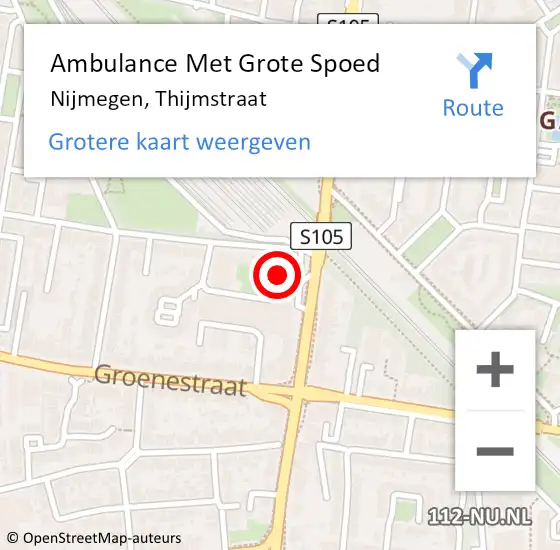 Locatie op kaart van de 112 melding: Ambulance Met Grote Spoed Naar Nijmegen, Thijmstraat op 19 juli 2024 15:27