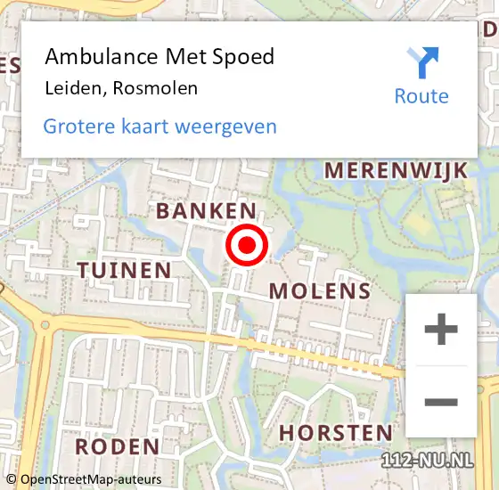 Locatie op kaart van de 112 melding: Ambulance Met Spoed Naar Leiden, Rosmolen op 19 juli 2024 15:37