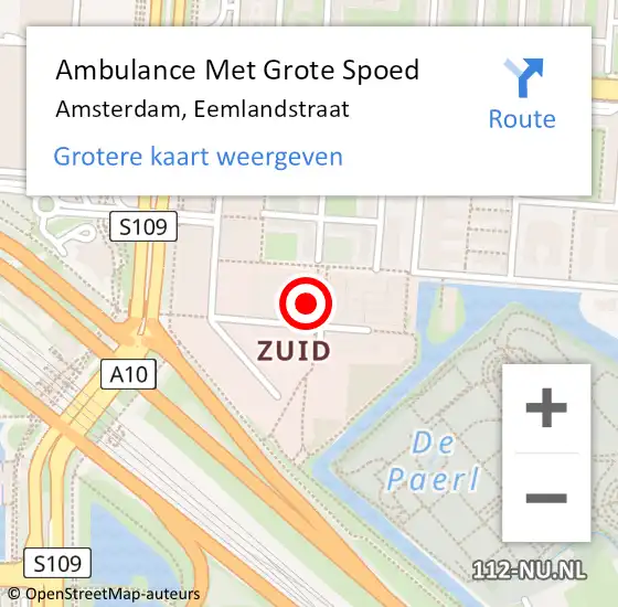 Locatie op kaart van de 112 melding: Ambulance Met Grote Spoed Naar Amsterdam, Eemlandstraat op 19 juli 2024 15:42