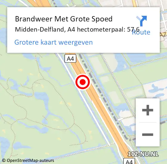 Locatie op kaart van de 112 melding: Brandweer Met Grote Spoed Naar Midden-Delfland, A4 hectometerpaal: 57,6 op 19 juli 2024 15:54