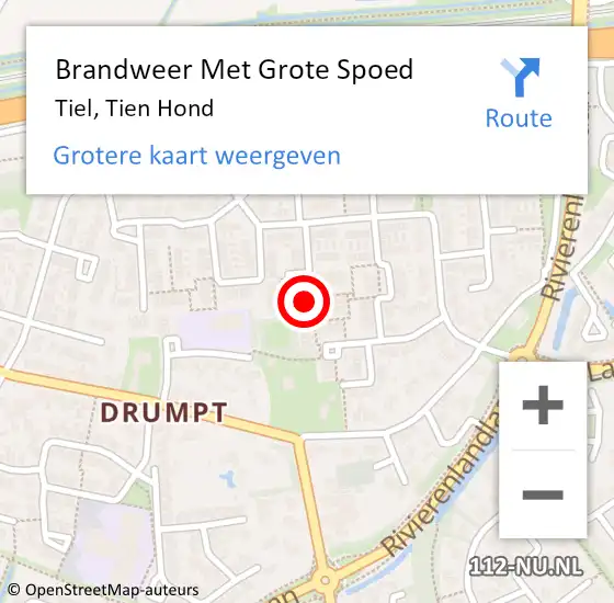 Locatie op kaart van de 112 melding: Brandweer Met Grote Spoed Naar Tiel, Tien Hond op 19 juli 2024 15:55